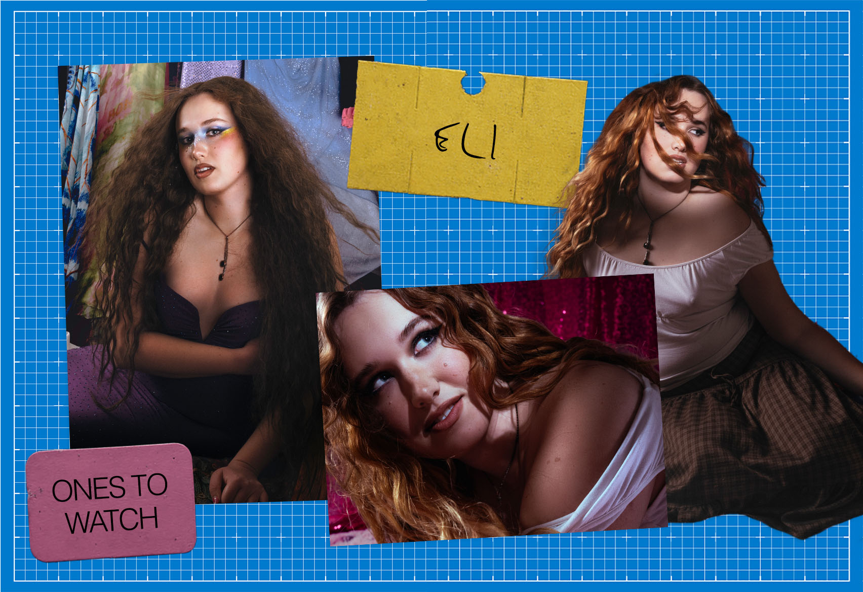 A slide featuring a collage of images of musician Eli on a blue background for our Ones to Watch in Music portfolio.