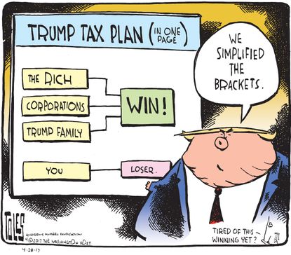 Political Cartoon U.S. President Trump tax reform brackets wealthy