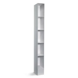 tall, narrow white bookshelf