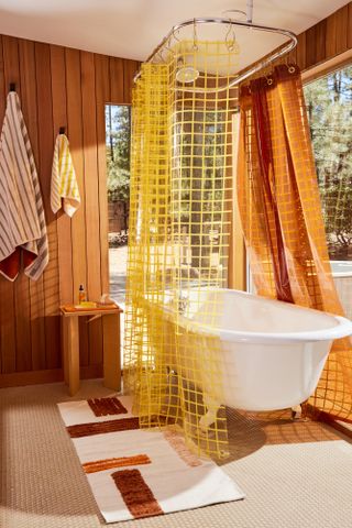 Yellow gridded see-through shower curtain