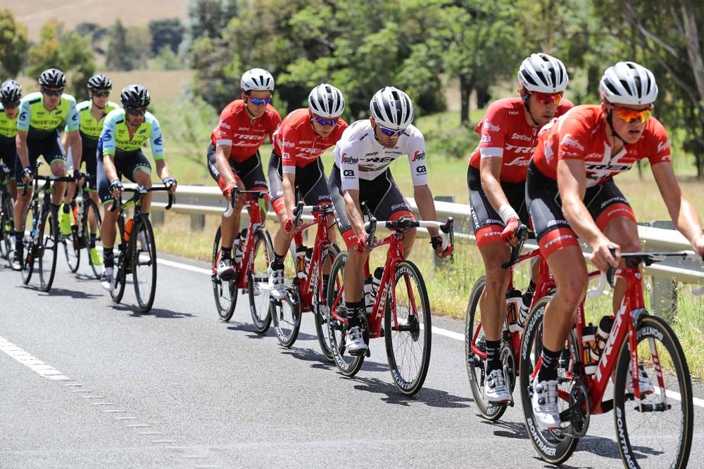 Trek Segafredo control the pace of the peloton