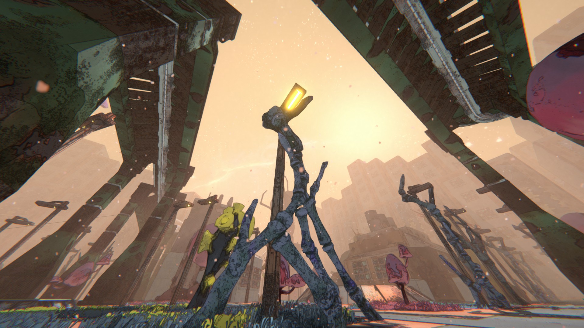 Concept art and screenshots from sci-fi shooter Mycopunk