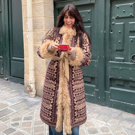 Diane Kari in a penny lane coat