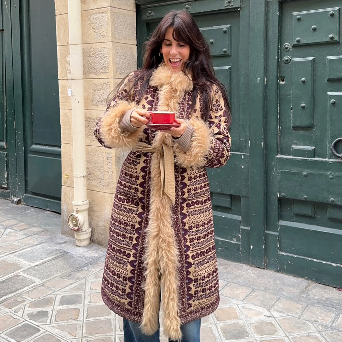 Diane Kari in a penny lane coat