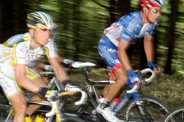 BMC captain George Hincapie (r) and Tony Martin (HTC-Columbia).