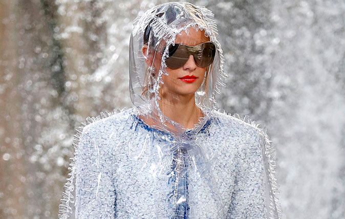 Plastic fashion: Plastic coat on show at the Chanel catwalk show