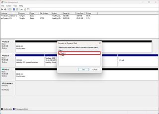 Select disk to convert dynamic