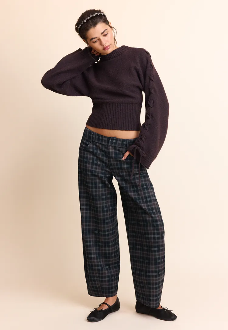 Stradivarius, Checked Smart Barrel Trousers