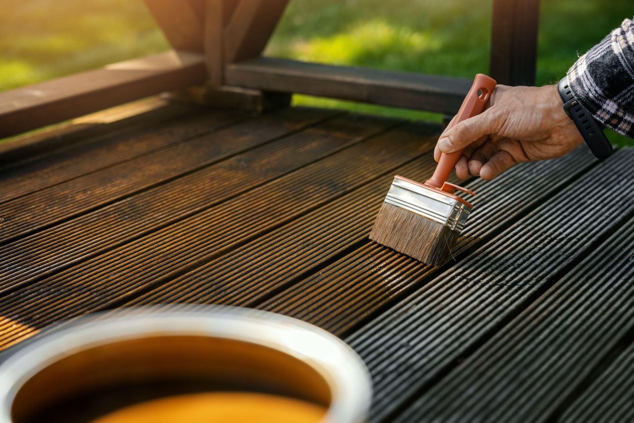 Staining a deck