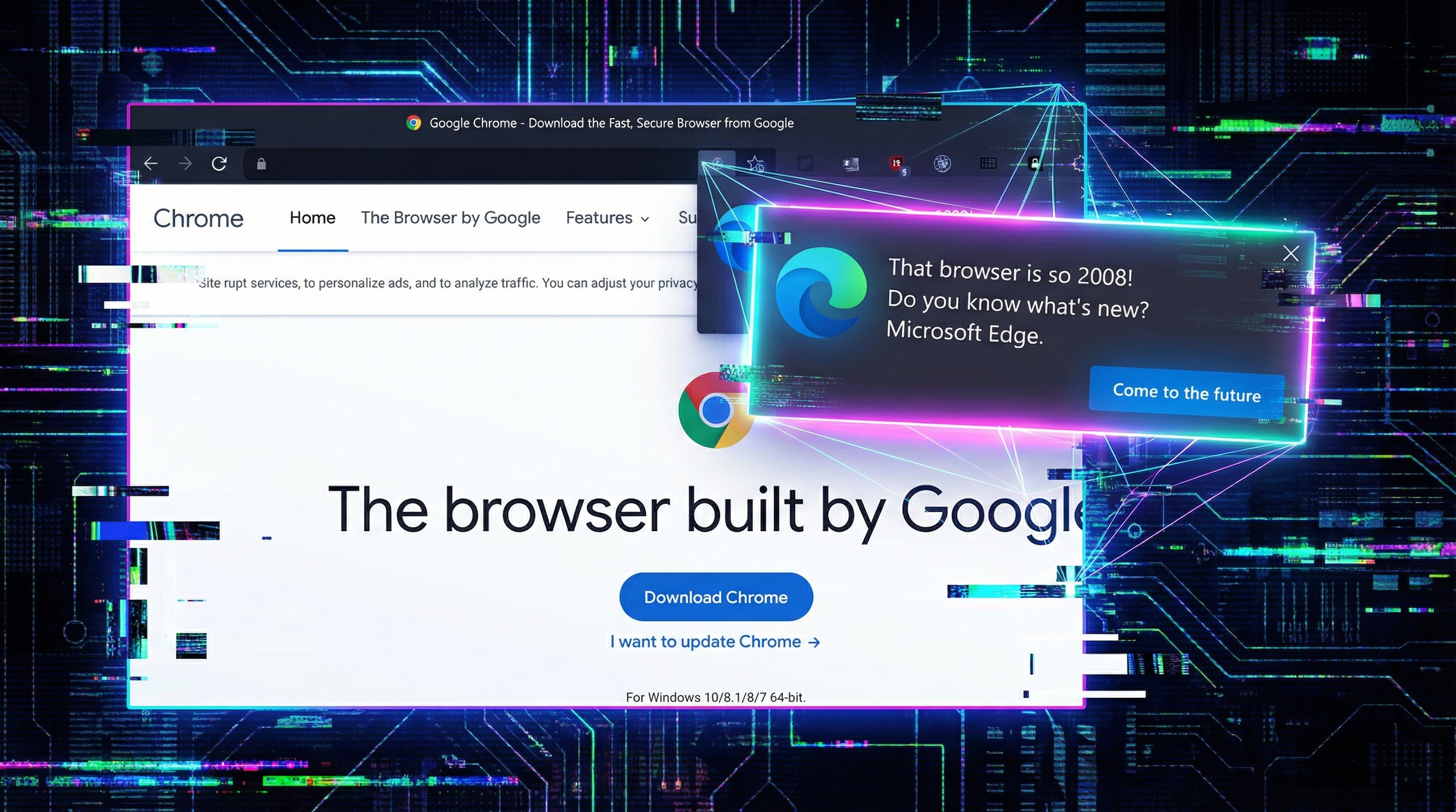 A Microsoft Edge prompt being displayed inside Google Chrome. 