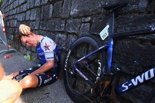 NOVAZZANO SWITZERLAND JUNE 16 Remco Evenepoel of Belgium and Team QuickStep Alpha Vinyl cooling down with ice after the 85th Tour de Suisse 2022 Stage 5 a 1901km stage from Ambri to Novazzano 364m ourdesuisse2022 WorldTour on June 16 2022 in Novazzano Switzerland Photo by Tim de WaeleGetty Images