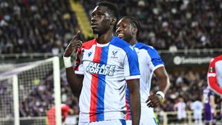 Ismaila Sarr of Crystal Palace celebrates after scoring the first goal during the UEFA Conference League 2025/26 Quarter-Final Leg Two