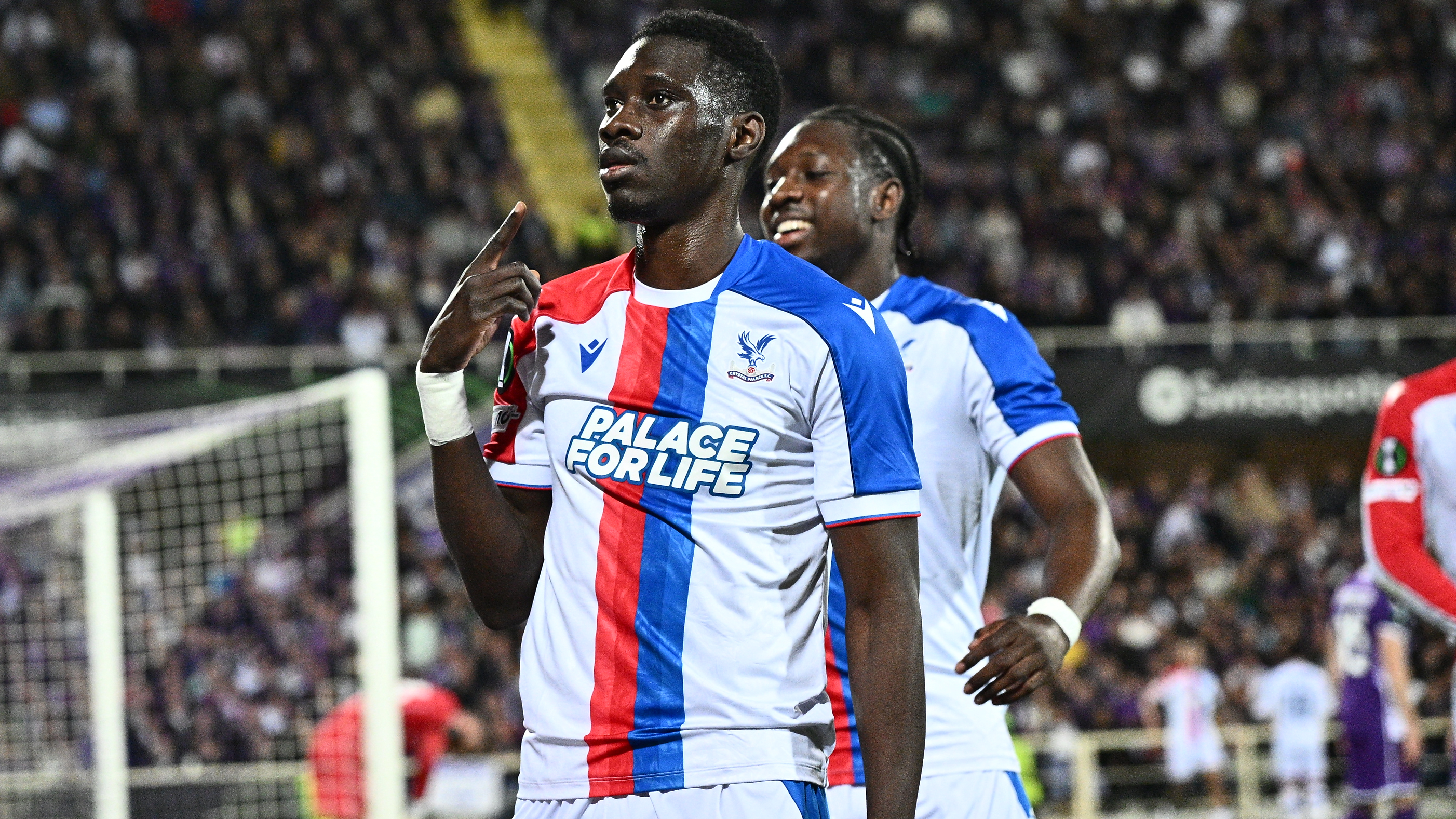 Ismaila Sarr of Crystal Palace celebrates after scoring the first goal during the UEFA Conference League 2025/26 Quarter-Final Leg Two