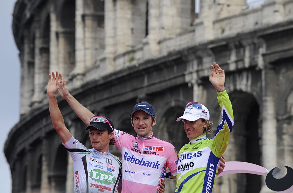 Denis Menchov, Danilo Di Luca and Franco Pellizotti on the podium in 2009