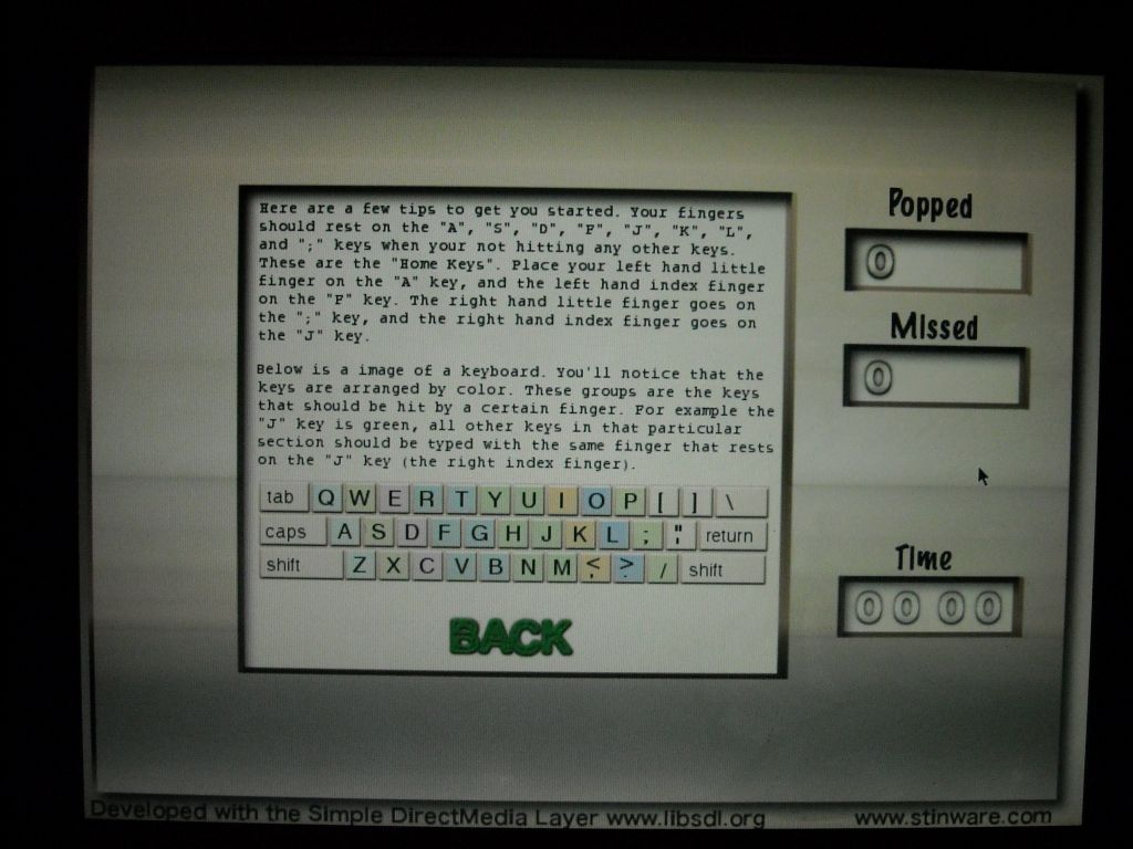Balloon Typer offers very little instruction on proper typing.