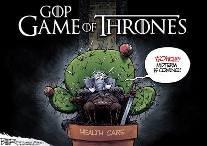 Political cartoon U.S. GOP Game of Thrones midterm elections health care