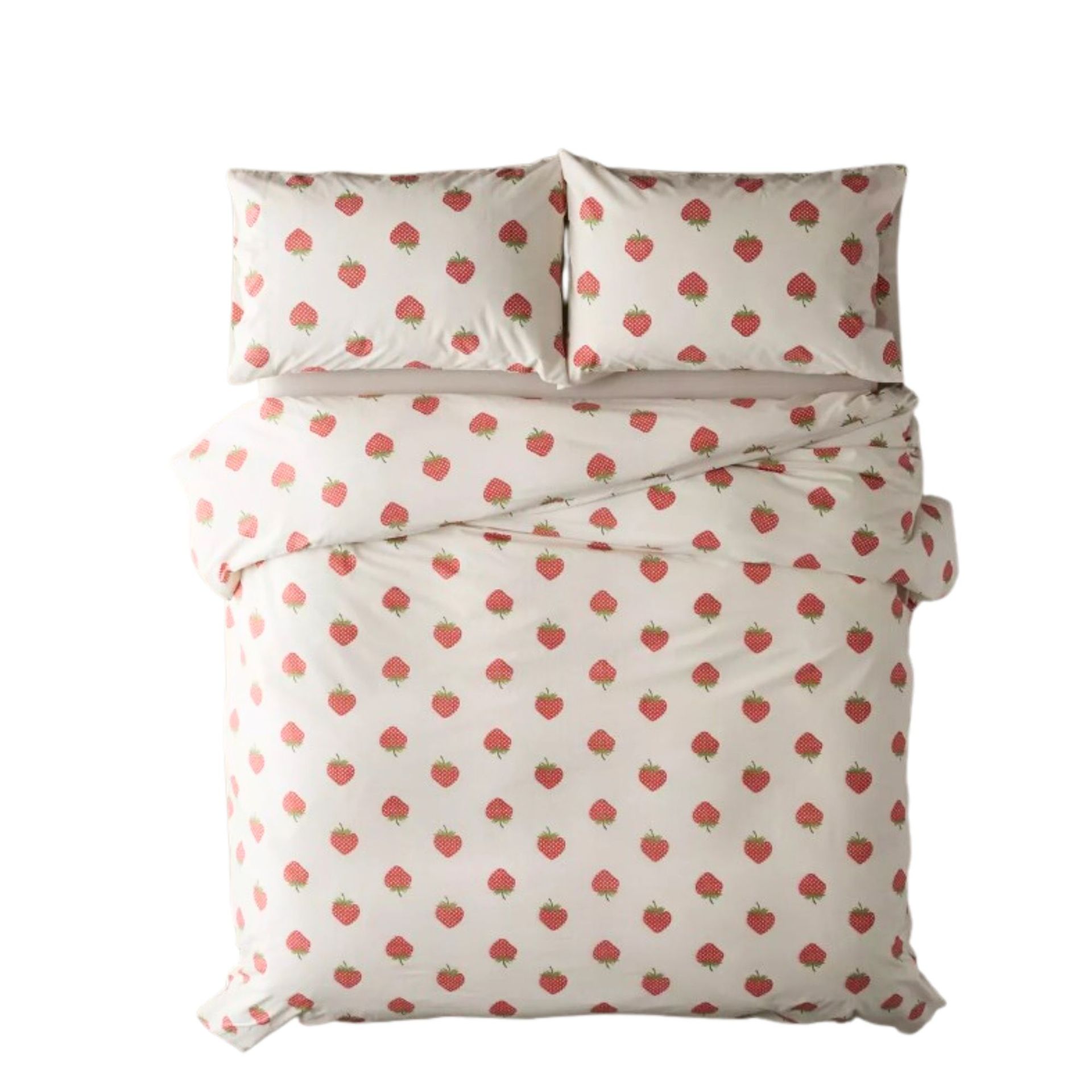 Satu set tempat tidur dengan pola stroberi