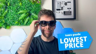 Xreal Air 2 Pro AR glasses being worn on person with Tom's Guide Lowest Price badge