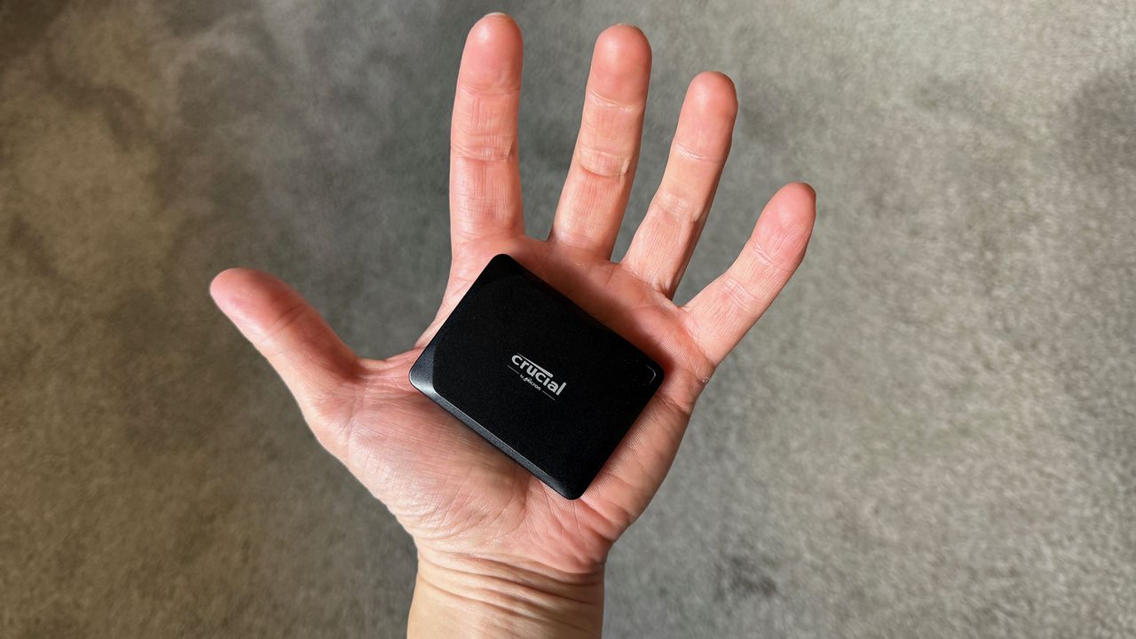 The Crucial X9 Pro SSD in the palm of my hand.
