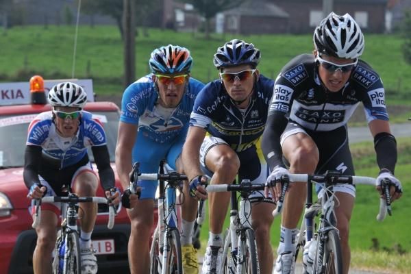 Jakob Fuglsang (Saxo Bank) on the front of the four-man break.