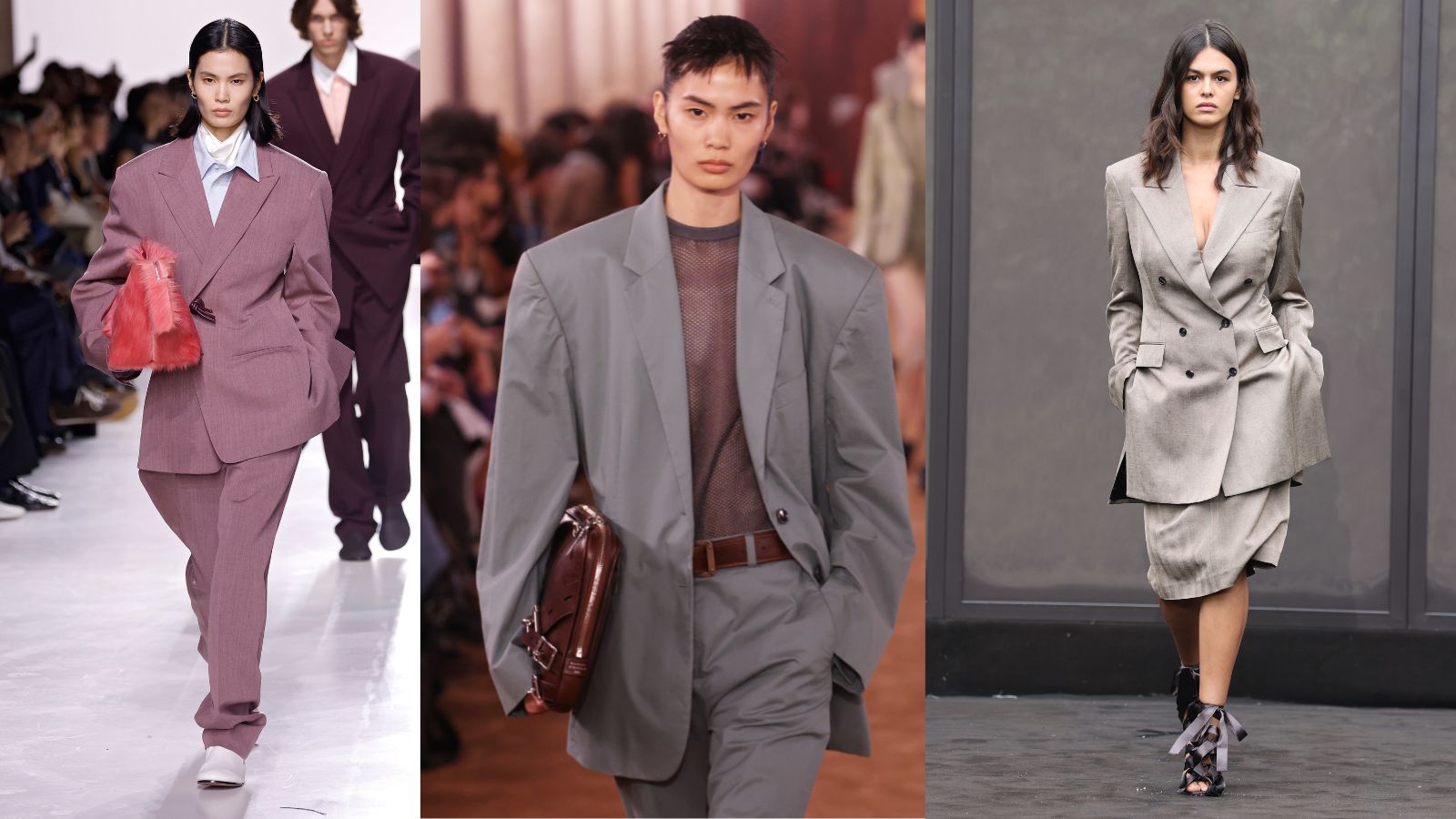 3 models on the runway for: Bottega Veneta / Acne Studios / Ferragamo