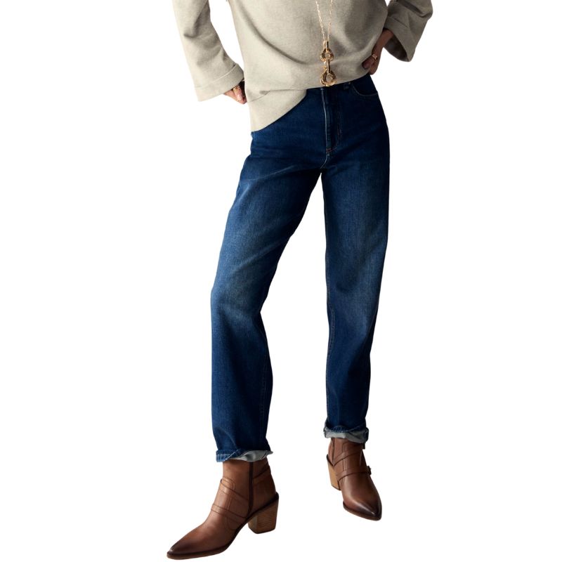 Girlfriend Mid Rise Turn Up Jeans with Lyocell on model 