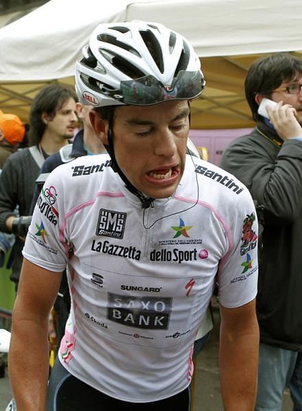 Best young rider Richie Porte (Saxo Bank) feels the effects of a fast finish to stage nine.