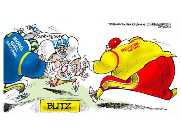 Editorial cartoon NFL blitz