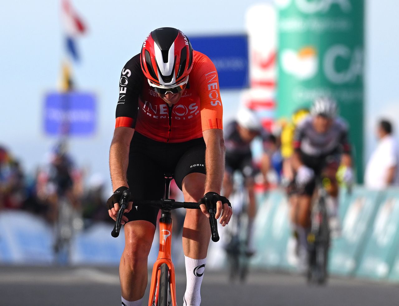 ALTO DA FOIA, PORTUGAL - FEBRUARY 20: Laurens De Plus of Belgium and Team INEOS Grenadiers crosses the finish line during the 51st Volta ao Algarve em Bicicleta, Stage 2 a 177.6km stage from Lagoa to Alto da Foia 869m on February 20, 2025 in Alto da Foia, Portugal. (Photo by Tim de Waele/Getty Images)