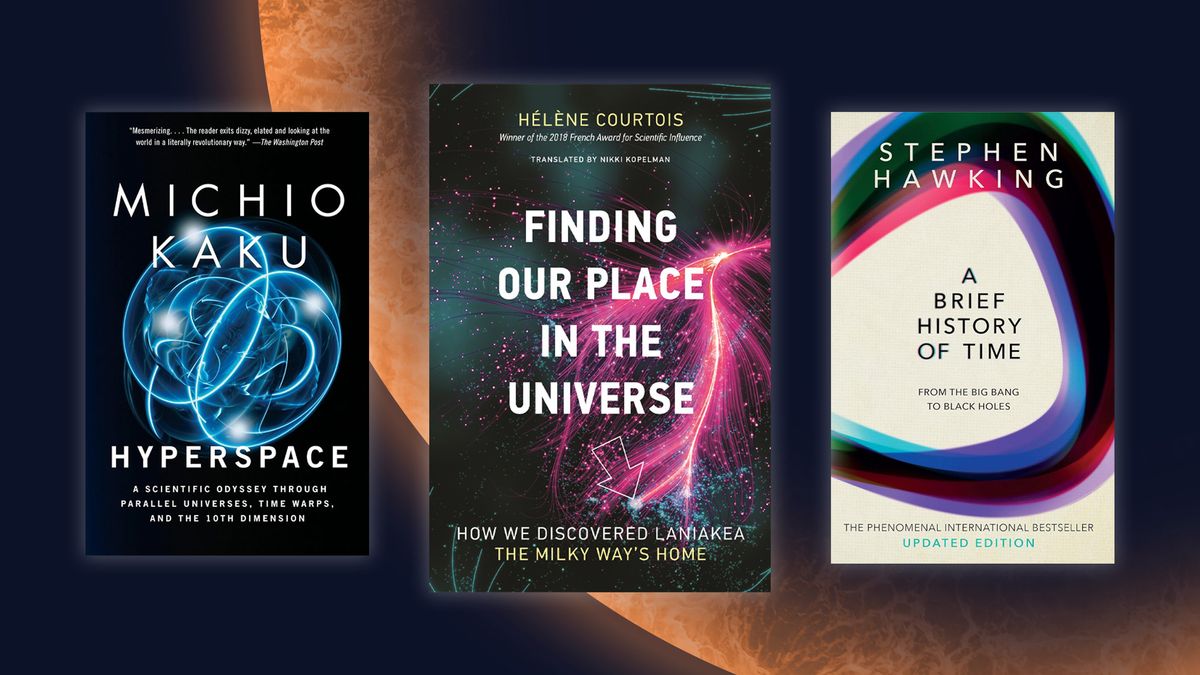 A selection of the best astrophysics books on an orange planet background