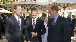 Princes William and Harry with David Beckham at a wedding