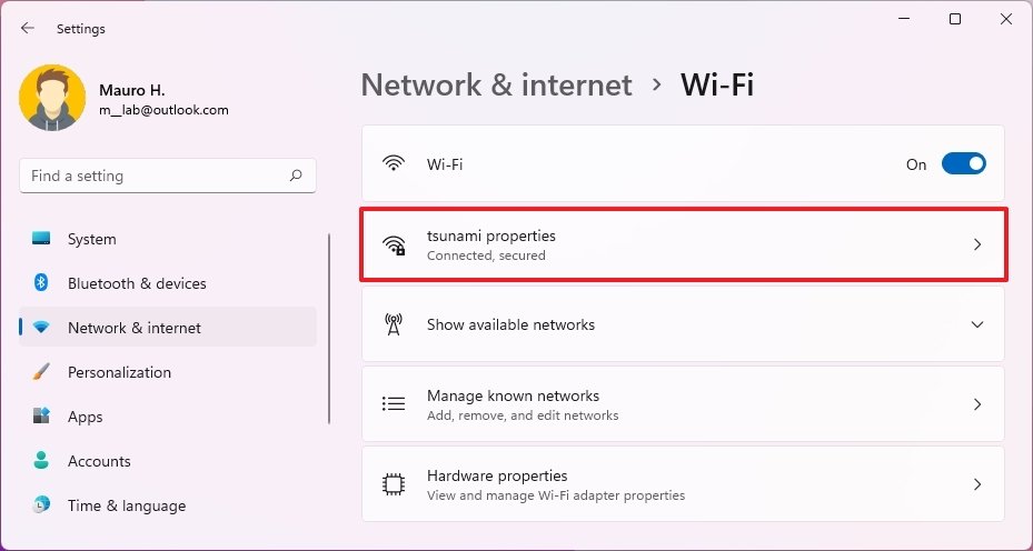 Open Wi-Fi connection properties