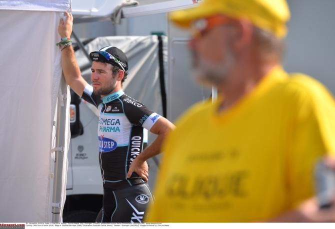 Mark Cavendish (Omega Pharma-Quick Step) waiting for the podium presentations