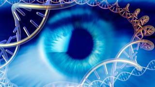 illustration of eye with DNA swirling around the image