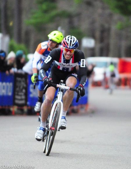 Jeremy Powers (Rapha Focus) sprinting to the line ahead of Adam Craig