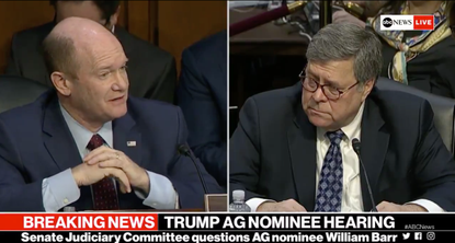 Attorney general Nominee William Barr and Sen. Chris Coons.