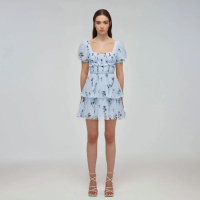 Blue Floral Silhouette Chiffon Tiered Mini Dress, Was £320, Now £200 | Self Portrait