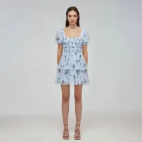 Blue Floral Silhouette Chiffon Tiered Mini Dress, Was £320, Now £200 | Self Portrait