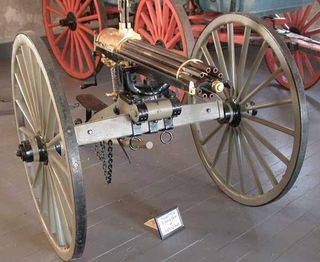 A Gatling 1876 Model, displayed by the National Park Service at Fort Laramie in Wyoming.