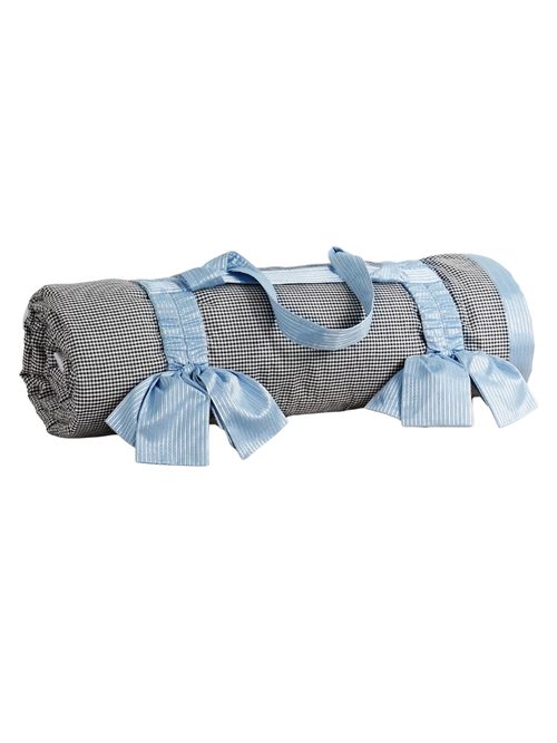 Bow-Embellished Gingham Cotton Picnic Blanket and Carrier