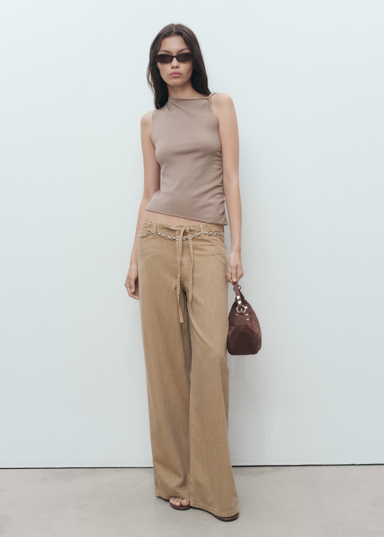 Wide Leg Denim Trousers With Belt - Women | Mango United Kingdom