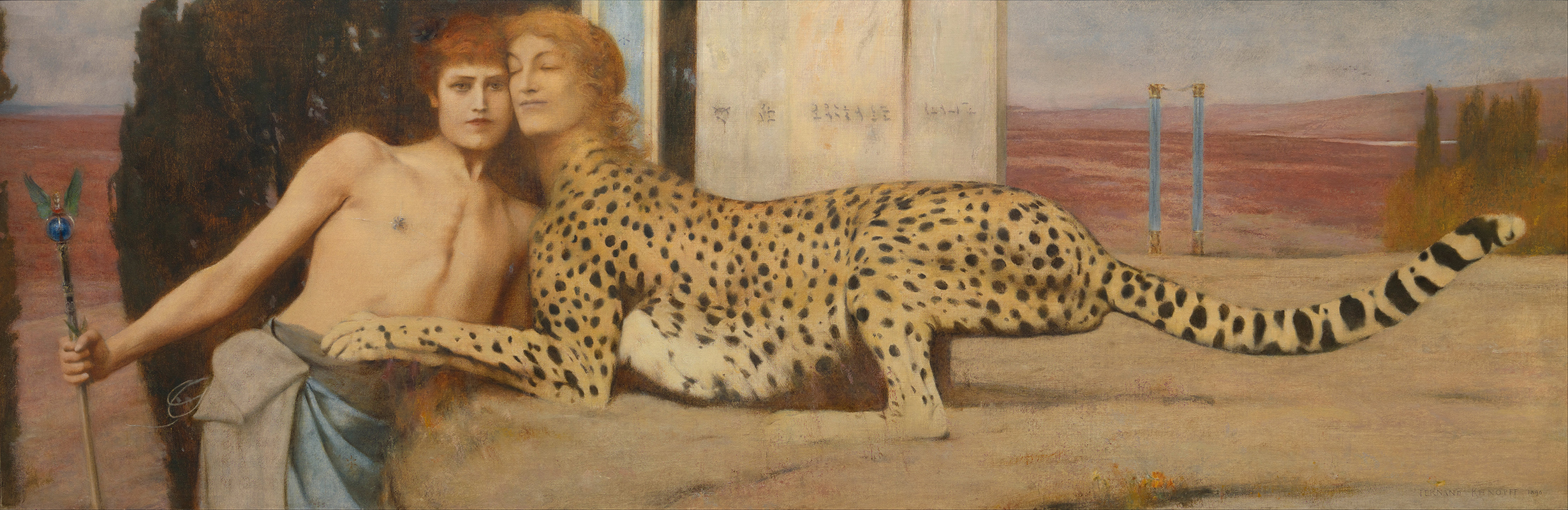 "Caresses" (1896) by Belgian painter Fernand Khnopff. Many tales and images from around the world describe romances between humans and nonhuman animals.