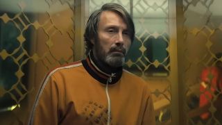 Mads Mikkelson's Neighbor inside elevator in Dust Bunny
