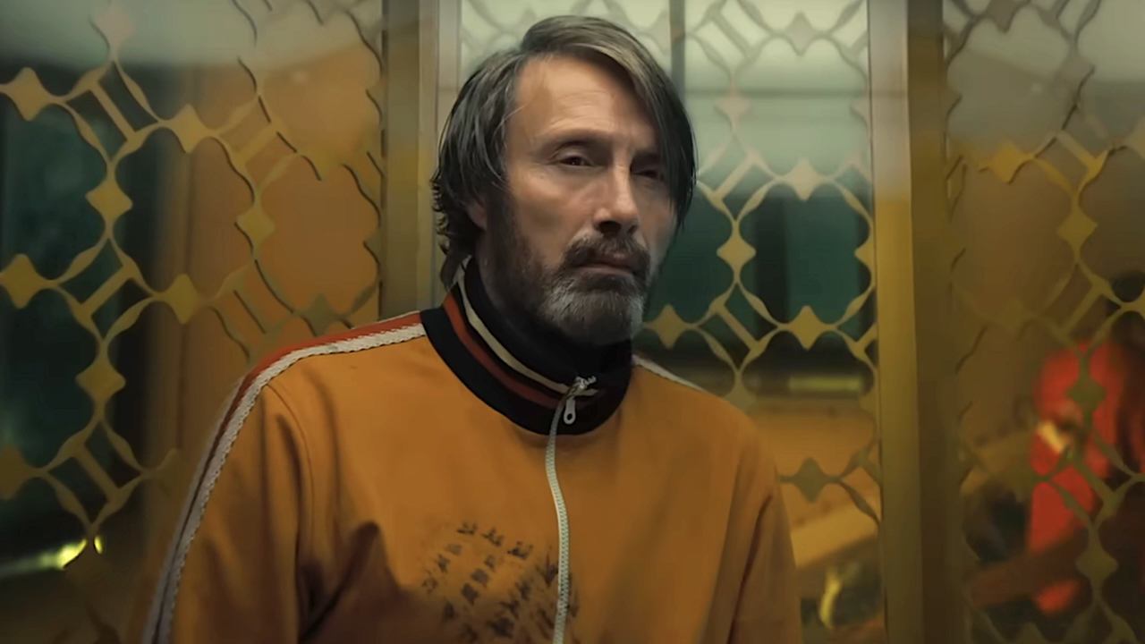Mads Mikkelson's Neighbor inside elevator in Dust Bunny