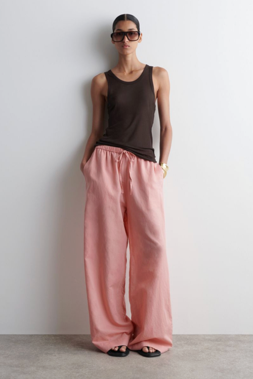 Wide-Leg Linen Drawstring Trousers