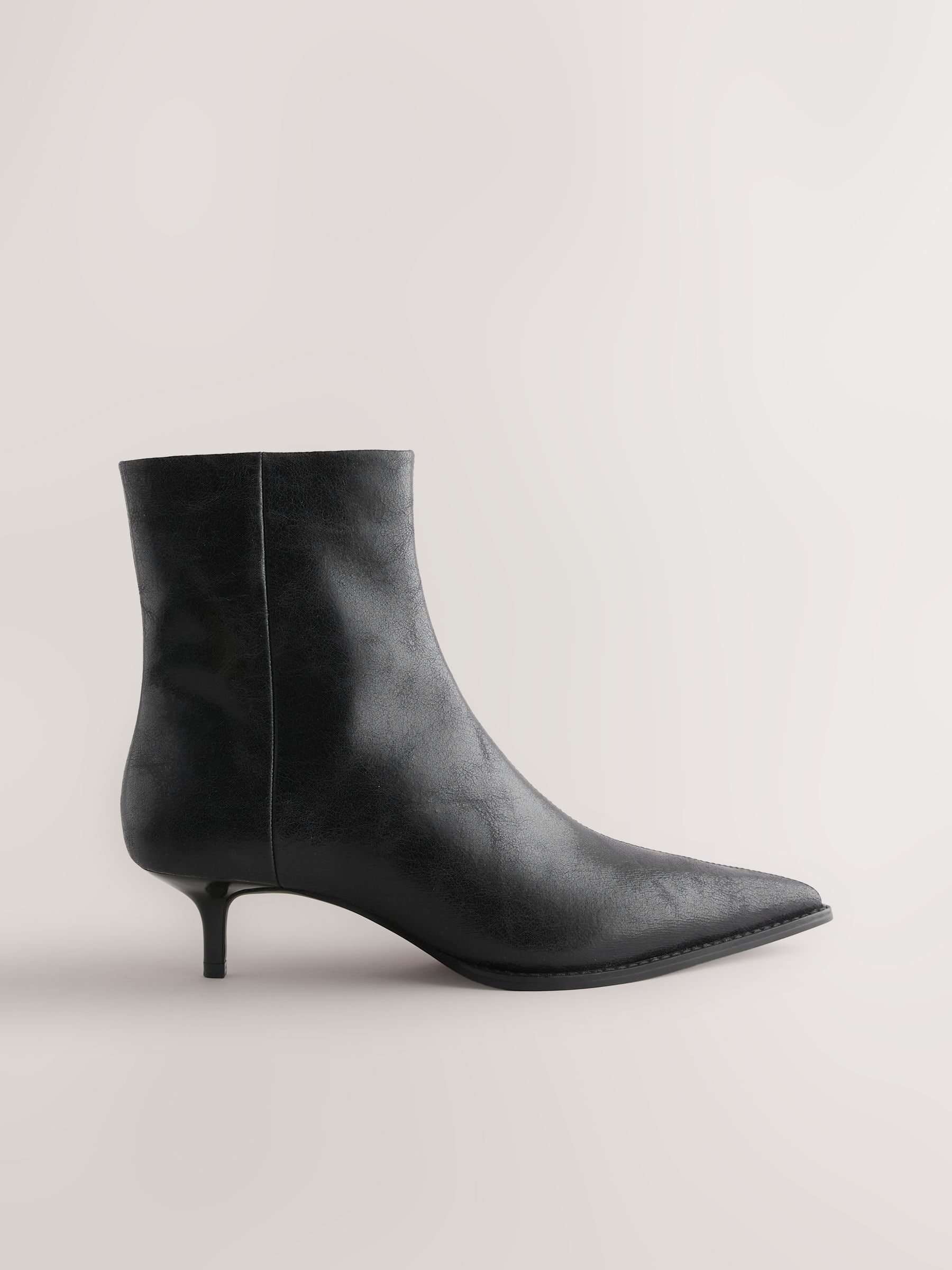 Black Textured Forever Comfort® Almond Toe Kitten Heel Boots