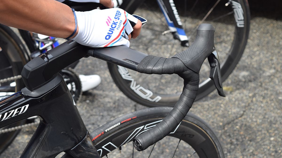 tape all the way to the stem and custom housing on Katie Compton's Trek Boone