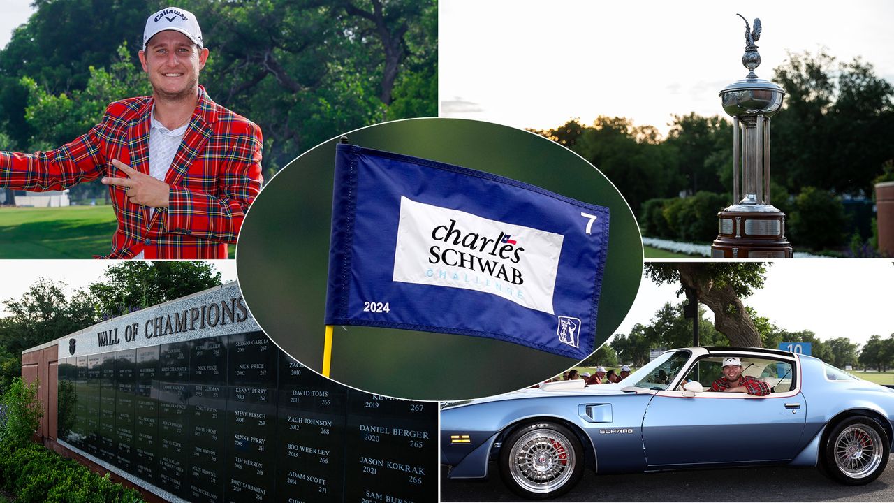 Perks of winning the Charles Schwab Challenge including the trophy, plaid jacket, car and wall of champions