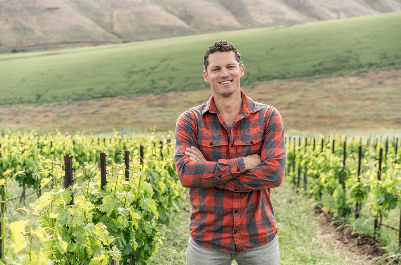 Winemaker Brian Rudin in a Washington vineyard.