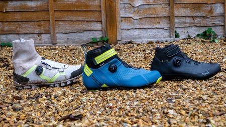 Three of the best winter cycling shoes on a gravelled outdoor area